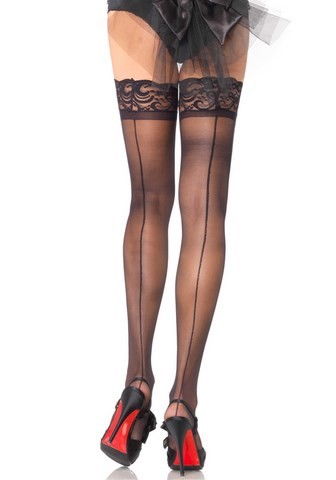 leg avenue 1042 Bas voile semi-transparent avec couture aux jarretières en dentelle florale