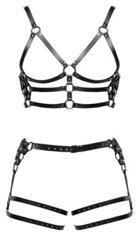 Ensemble harnais en cuir ZADO avec harnais de poitrine, harnais de hanches et sangle de cuisse.