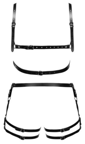 Ensemble harnais en cuir ZADO avec harnais de poitrine, harnais de hanches et sangle de cuisse.