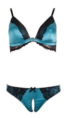 Ensemble turquoise au slip ouvert à l'entrejambe