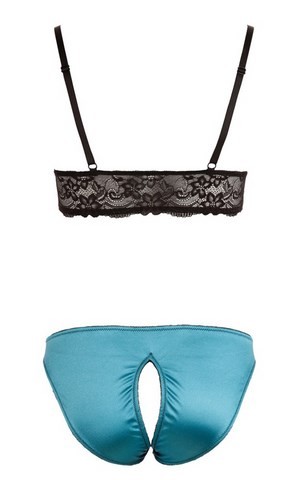 Ensemble turquoise au slip ouvert à l'entrejambe