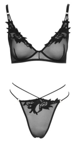 Ensemble lingerie Cottelli avec soutien-gorge brodé et string Rio noir.