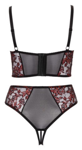 Ensemble lingerie Cottelli Curves composé d’un soutien-gorge longline en dentelle florale bicolore avec bonnets ouvrables et d’un slip porte-jarretelles assorti à entrejambe détachable et détails satinés.
