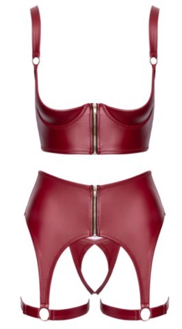 ensemble lingerie bordeaux seins nus et ouvert à l'entrejambe