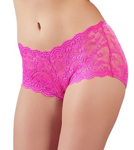 Boxer en dentelle florale rose intense aux fesses nues