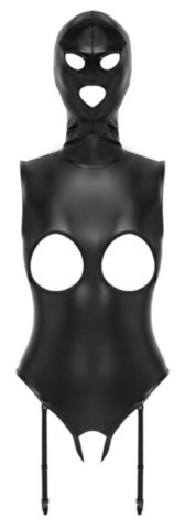 Body ouvert Bad Kitty noir avec masque de tête intégré et jarretelles amovibles