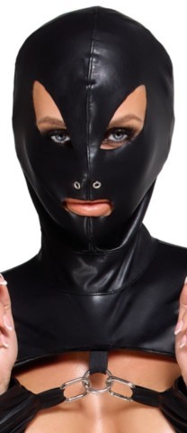 Ensemble bondage Bad Kitty noir avec top à masque intégré et string harnais ouvert