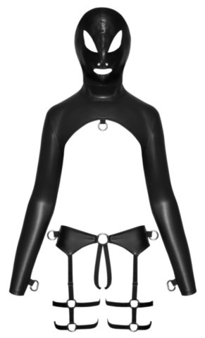 Ensemble bondage Bad Kitty noir avec top à masque intégré et string harnais ouvert