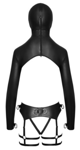 Ensemble bondage Bad Kitty noir avec top à masque intégré et string harnais ouvert