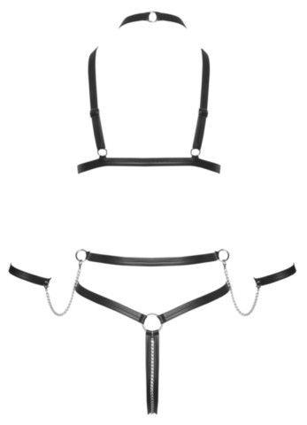 Body harnais ouvert Bad Kitty noir mat avec menottes et chaînes amovibles