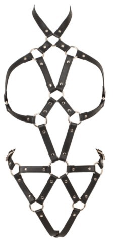 Body harnais noir Bad Kitty en simili cuir avec col halter et détails métalliques argentés