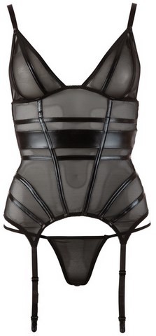 Guêpière en fine résille aux incrustrations wetlook