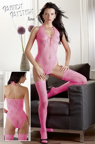 Body en dentelle florale au décolleté lacé avec bas stay up