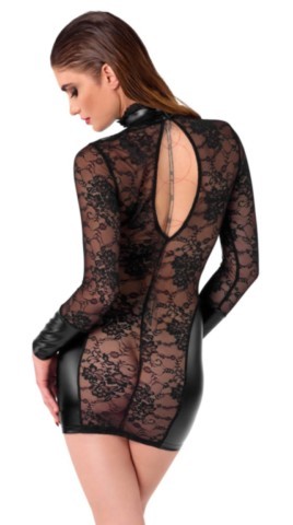Robe wetlook et dentelle de la marque Noir