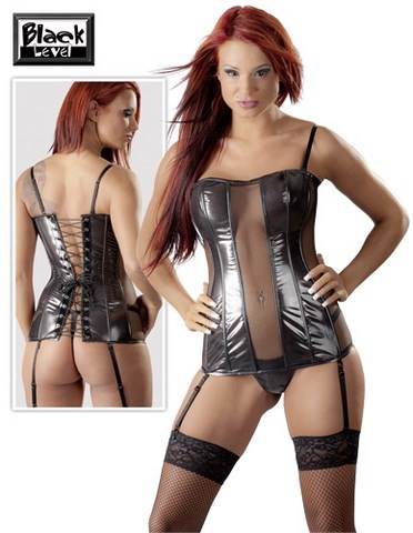 Bustier vinyle résille lacé