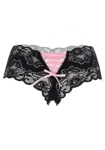 Shorty string noir lacé sur le haut des fesses