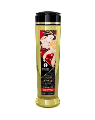 Huile de Massage parfumée Shunga vin pétillant et fraises romance