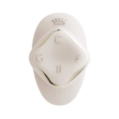 Vibromasseur portable connecté Deya de ZALO en coloris blanc ivoire avec double stimulation, accessoires interchangeables, télécommande Bluetooth et design ergonomique discret.
