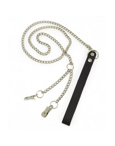 Laisse en chaîne avec pinces tétons ou vaginales plates métalliques
