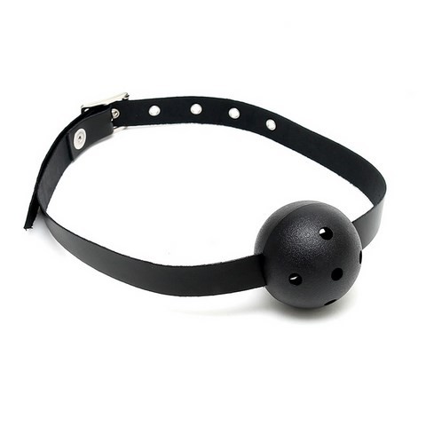 Bâillon en cuir avec boule en plastique