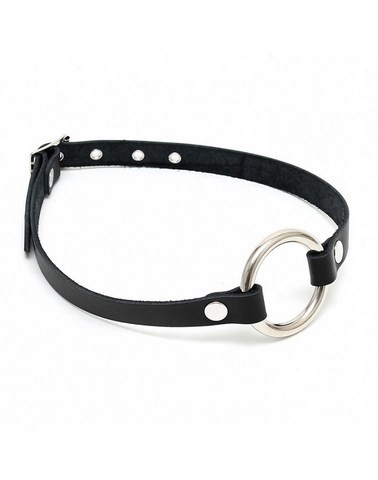 Anneau écarteur de bouche en métal et brides en cuir