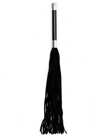 Fouet en cuir suède au manche coloré et cristal - (58 cm)