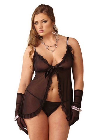 Nuisette voile fluide à nouer au creux des seins et strass sur les bretelles (+ Size)