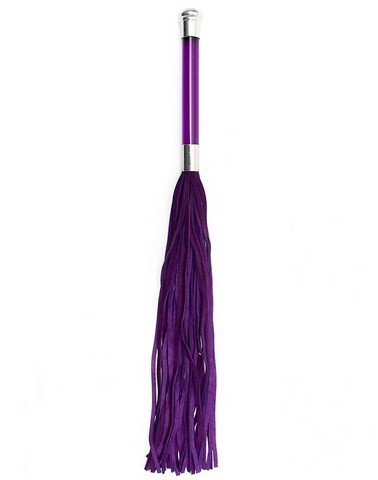 Fouet en cuir suède au manche coloré et cristal - (58 cm)