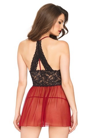 leg avenue 81526 Nuisette en voile transparent au tour de taille en dentelle florale