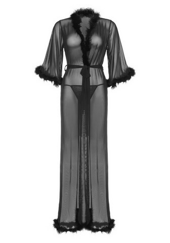 leg avenue 86111 Long déshabillé en voile transparent aux bordures marabout et manches mi-longues