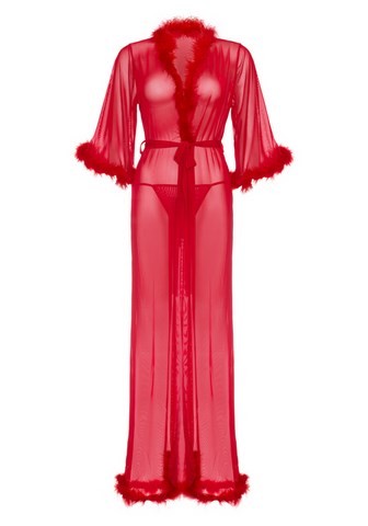 leg avenue 86111 Long déshabillé en voile transparent aux bordures marabout et manches mi-longues