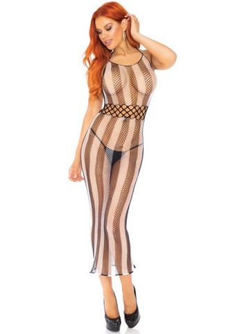 leg avenue 88019 Longue robe en résille bicolore au dos nu