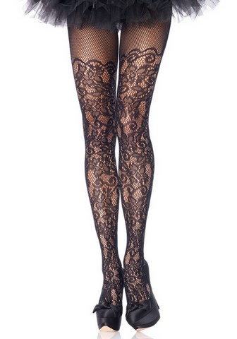leg avenue 9954 Collant résille imprimé floral imitation bas jarretelles
