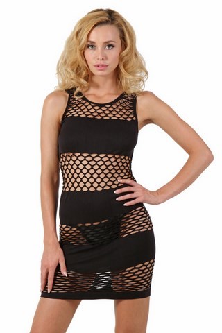 Robe résille sans manches aux bandes opaques