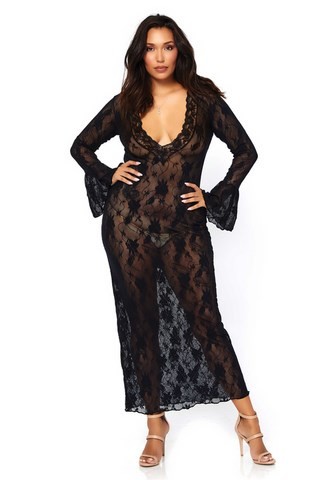leg avenue 86092q Longue robe en dentelle florale transparente aux manches longues évasées