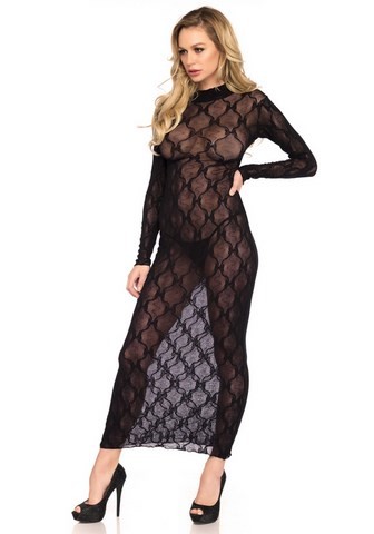 leg avenue 86401 Longue robe en dentelle florale aux manches longues