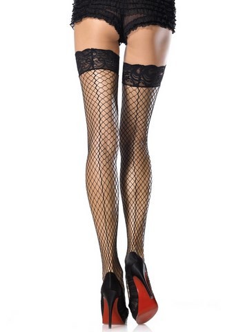 leg avenue 9061 Bas résille filet aux jarretières en dentelle florale avec coutures arrières