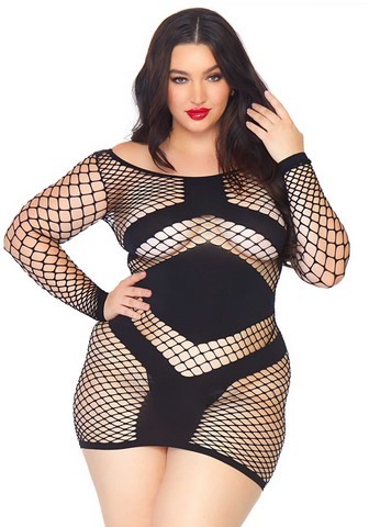 leg avenue 86593q Robe en résille filet et parties opaques aux manches longues