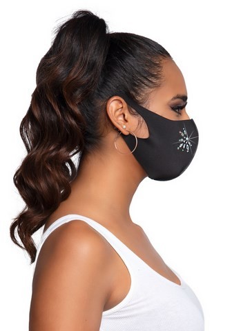 Masque couvre nez et bouche triangulaire décoration florale en strass