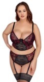 Ensemble lingerie Cottelli Curves composé d’un soutien-gorge longline en dentelle florale bicolore avec bonnets ouvrables et d’un slip porte-jarretelles assorti à entrejambe détachable et détails satinés.