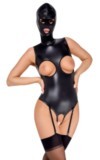 Body ouvert Bad Kitty noir avec masque de tête intégré et jarretelles amovibles
