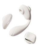 Vibromasseur portable connecté Deya de ZALO en coloris blanc ivoire avec double stimulation, accessoires interchangeables, télécommande Bluetooth et design ergonomique discret.